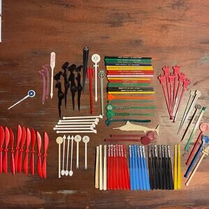 Vintage Collection of 97 Swizzle Sticks Drinks Mixer Airlines Hotels Bars